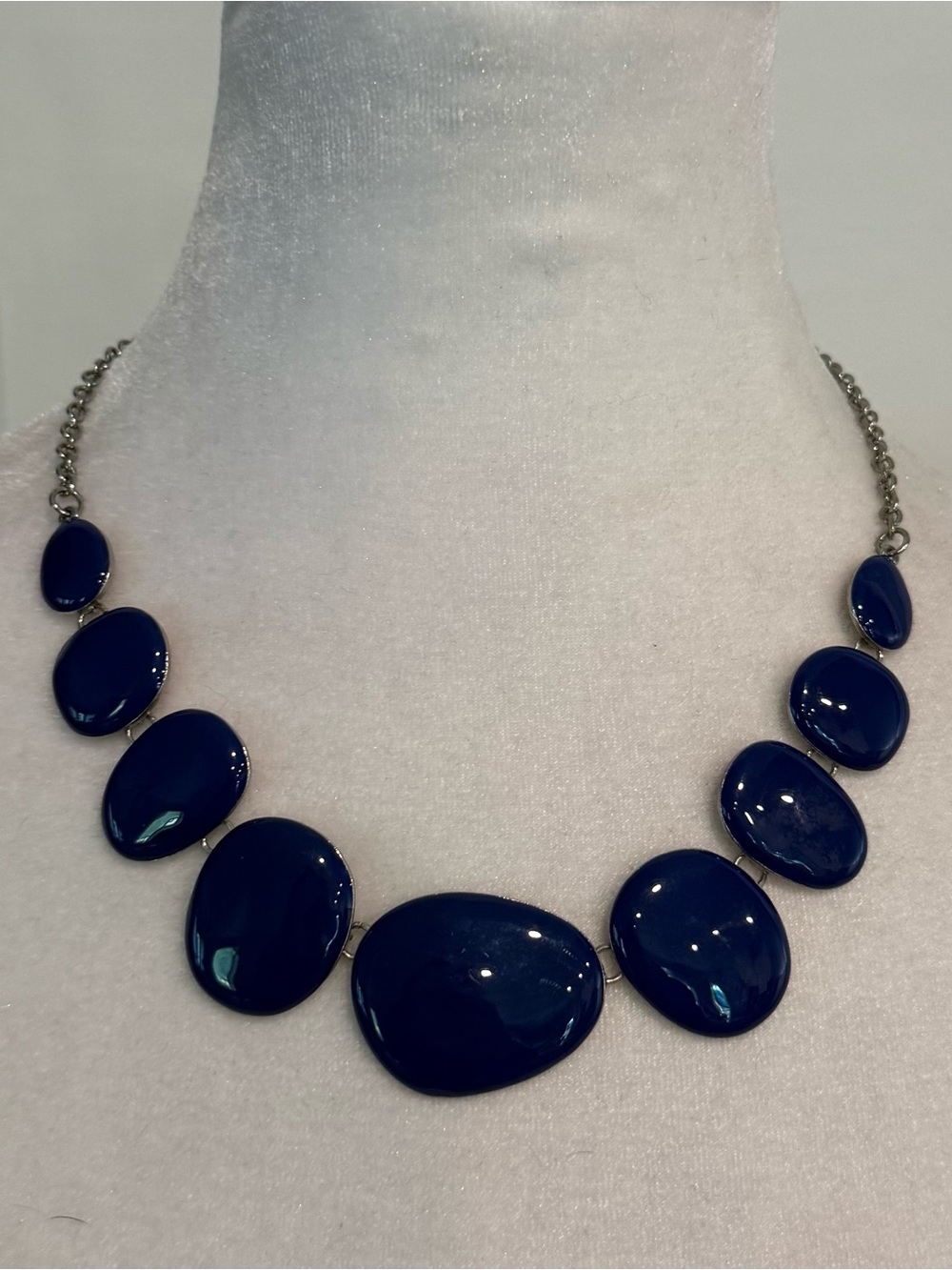 Bold Cobalt Blue Statement Necklace Silver Tone Bib Necklace Women Jewelry